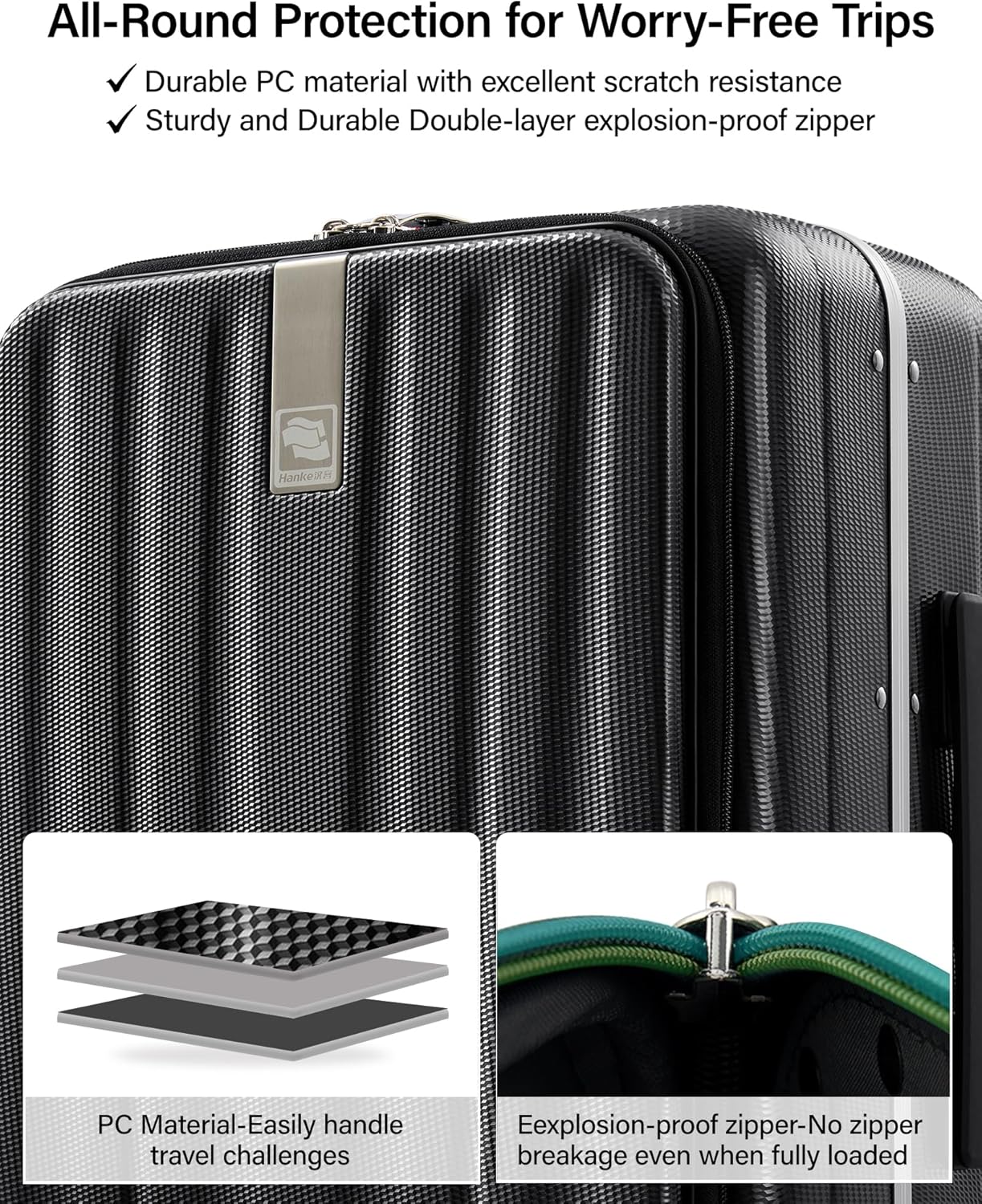 Hanke 16 inch Underseat Carry On Suitcases with Wheels,Lightweight Hard Shell Carry on Luggage with Wheels for Weekender,Top Opening Small Suitcase,Travel Luggage for Womem Men,Jet Black.