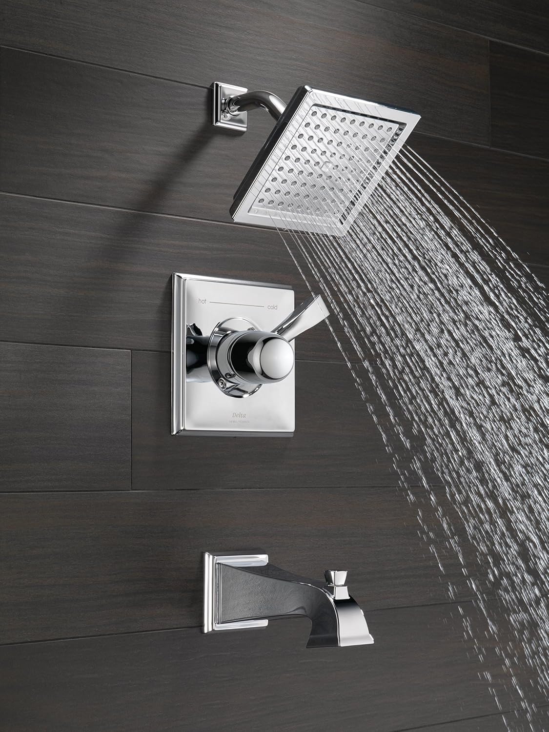 Delta Faucet Dryden 14 Series Single-Function Tub and Shower Trim Kit with Single-Spray Touch-Clean Shower Head, Chrome T14451 (Valve Not Included)