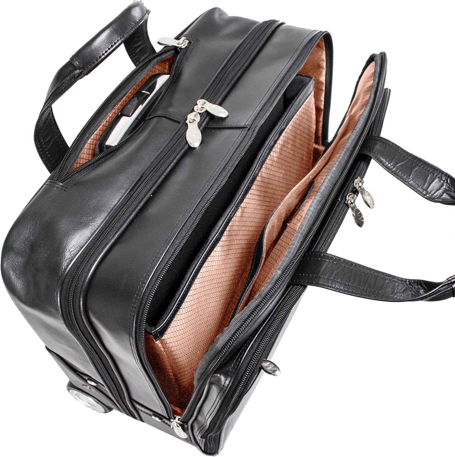 McKlein, L Series, Bowery, Top Grain Cowhide Leather, 15' Leather Wheeled Laptop Briefcase, Black (87855)