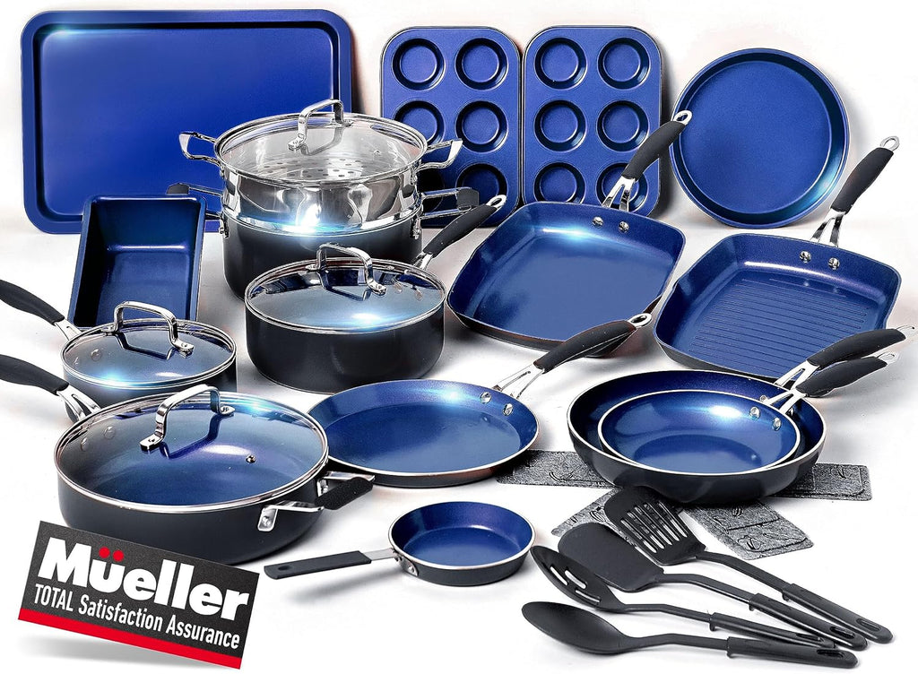 Mueller Sapphire UltraClad Kitchen Induction Pots and Pans Set Nonstick Induction Cookware Sets -24pc for Cooking Kitchen Cookware Sets, Frying Pans