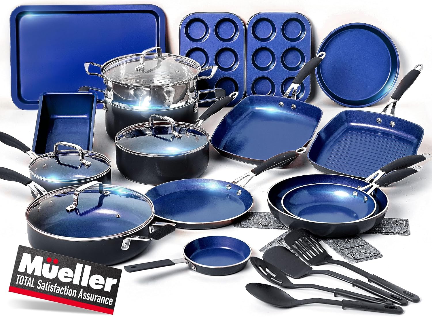 Mueller Sapphire UltraClad Kitchen Induction Pots and Pans Set Nonstick Induction Cookware Sets -24pc for Cooking Kitchen Cookware Sets, Frying Pans