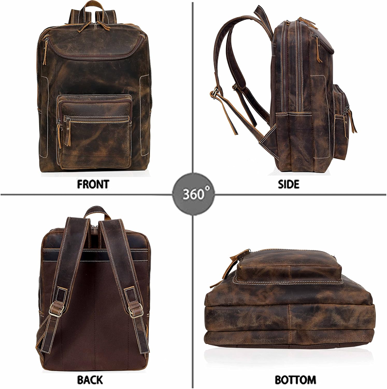 Vintage Leather Backpack For Men 16' Laptop Bag Large Capacity Business Travel Hiking Shoulder Daypacks Business Office Brown (Laptop Backpack 1)