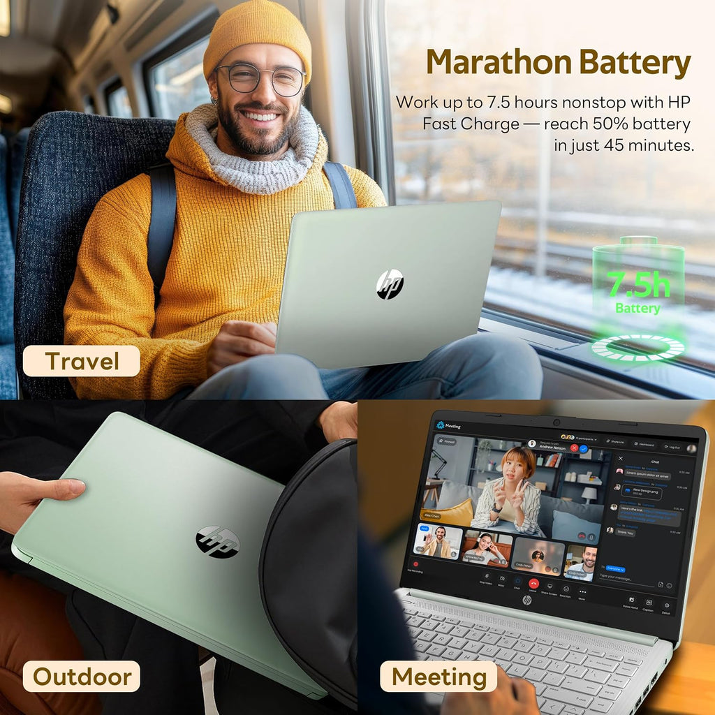 HP Flagship 14' HD Student&Business Laptop with AI Copilot, 13th Gen Intel 4-Core, 16GB RAM, 256GB Storage (128GB UFS + 128GB Docking Station), 1 Year Office 365, 720p Webcam, Win 11, Willow Green