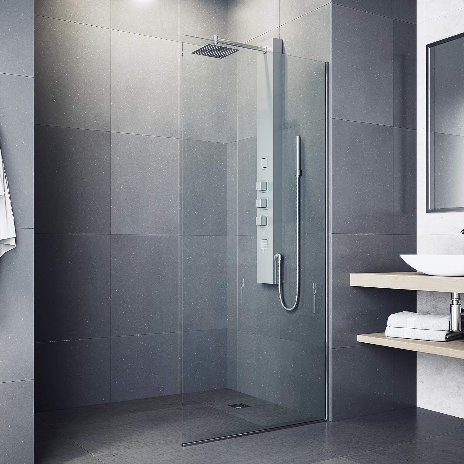 VIGO Rector 55' H x 6' W 2-Jet Shower Panel System with Adjustable Square Head and Hand Shower Wand in Stainless Steel-VG08012ST