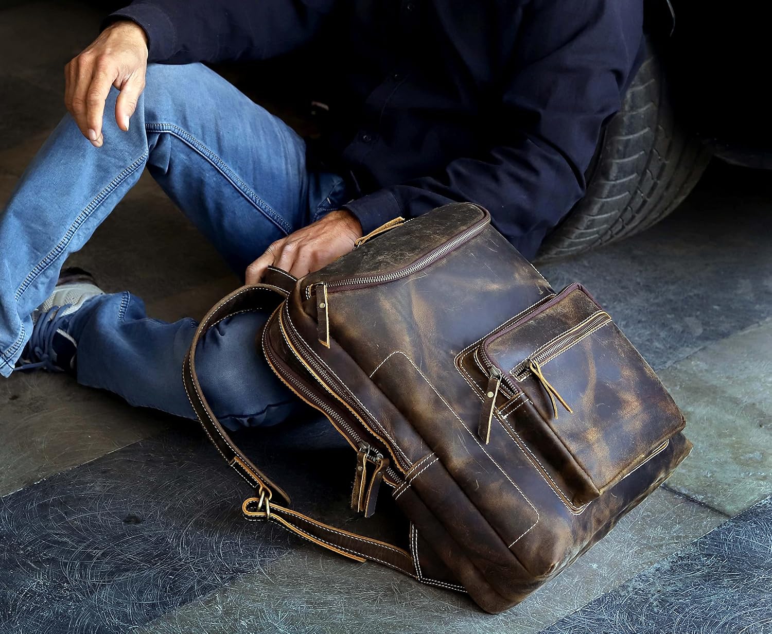 Vintage Leather Backpack For Men 16' Laptop Bag Large Capacity Business Travel Hiking Shoulder Daypacks Business Office Brown (Laptop Backpack 1)