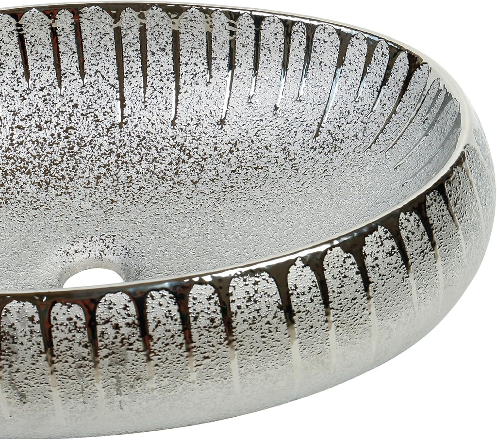 Fine Fixtures 23' x 15' Luxury Silver Vessel Bathroom Sink - Oval Ceramic Sink Bowl, Elegant Countertop Wash Basin, Perfect Sink for Vanity Top Installation