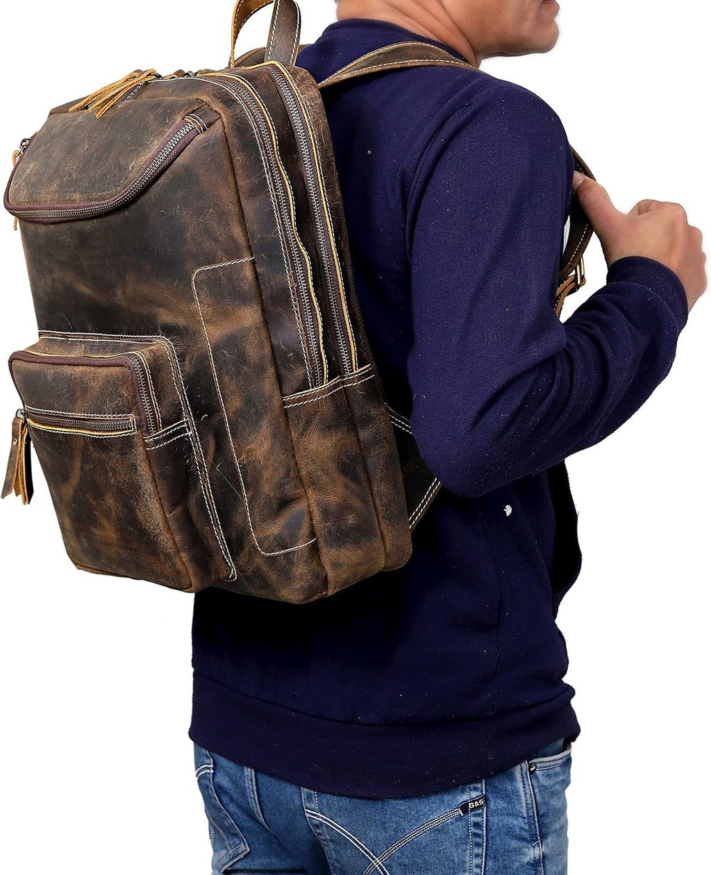 Vintage Leather Backpack For Men 16' Laptop Bag Large Capacity Business Travel Hiking Shoulder Daypacks Business Office Brown (Laptop Backpack 1)