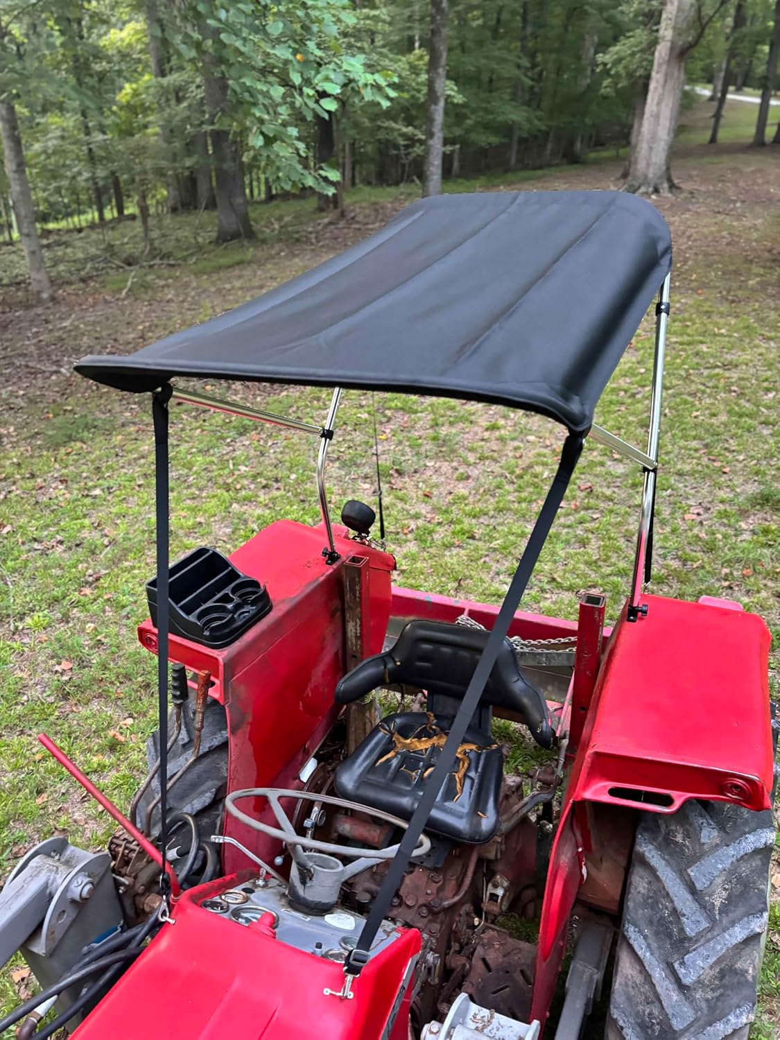 Tractor Sun Shade Canopy in Black by Cypress Rowe Outfitters - Compatible with John Deere, Kubota, Massey Ferguson, Case International Harvester & Others - Reduce Heat/Glare with this Umbrella Canopy