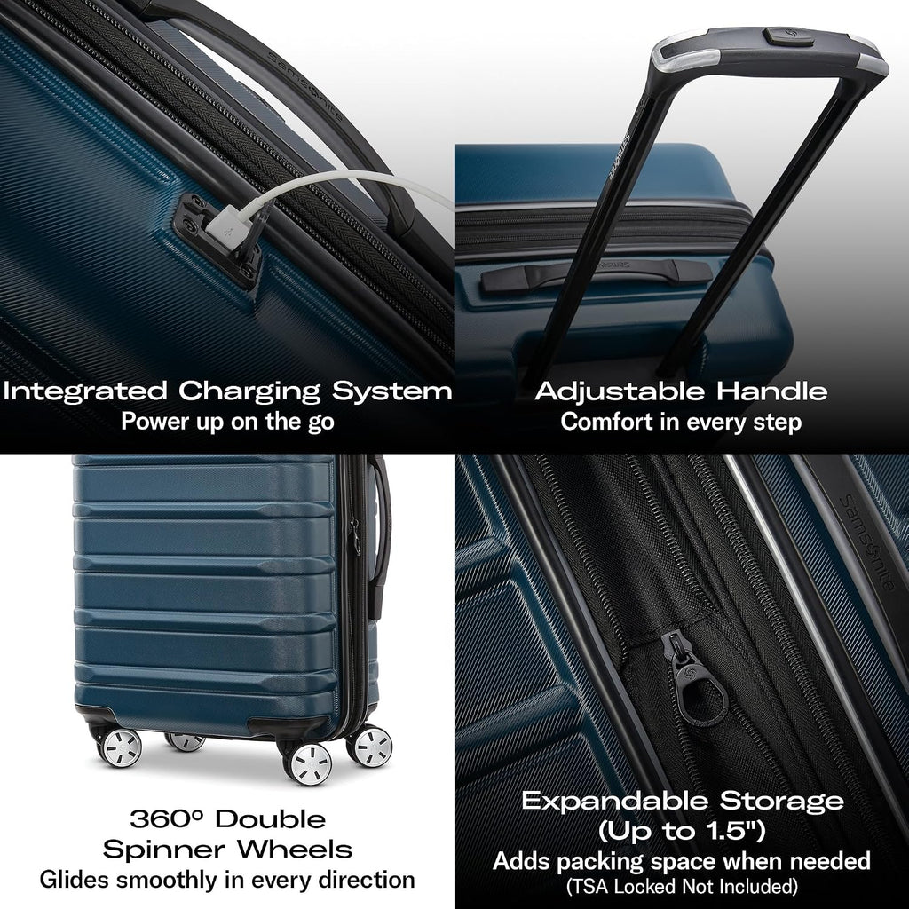 Samsonite Omni 2 Global Carry-On Spinner Luggage - Compact Size For International Travel - Airline-Approved - Features Expandable Polycarbonate Shell, 360° Wheels, USB Power Hub - Nova Teal