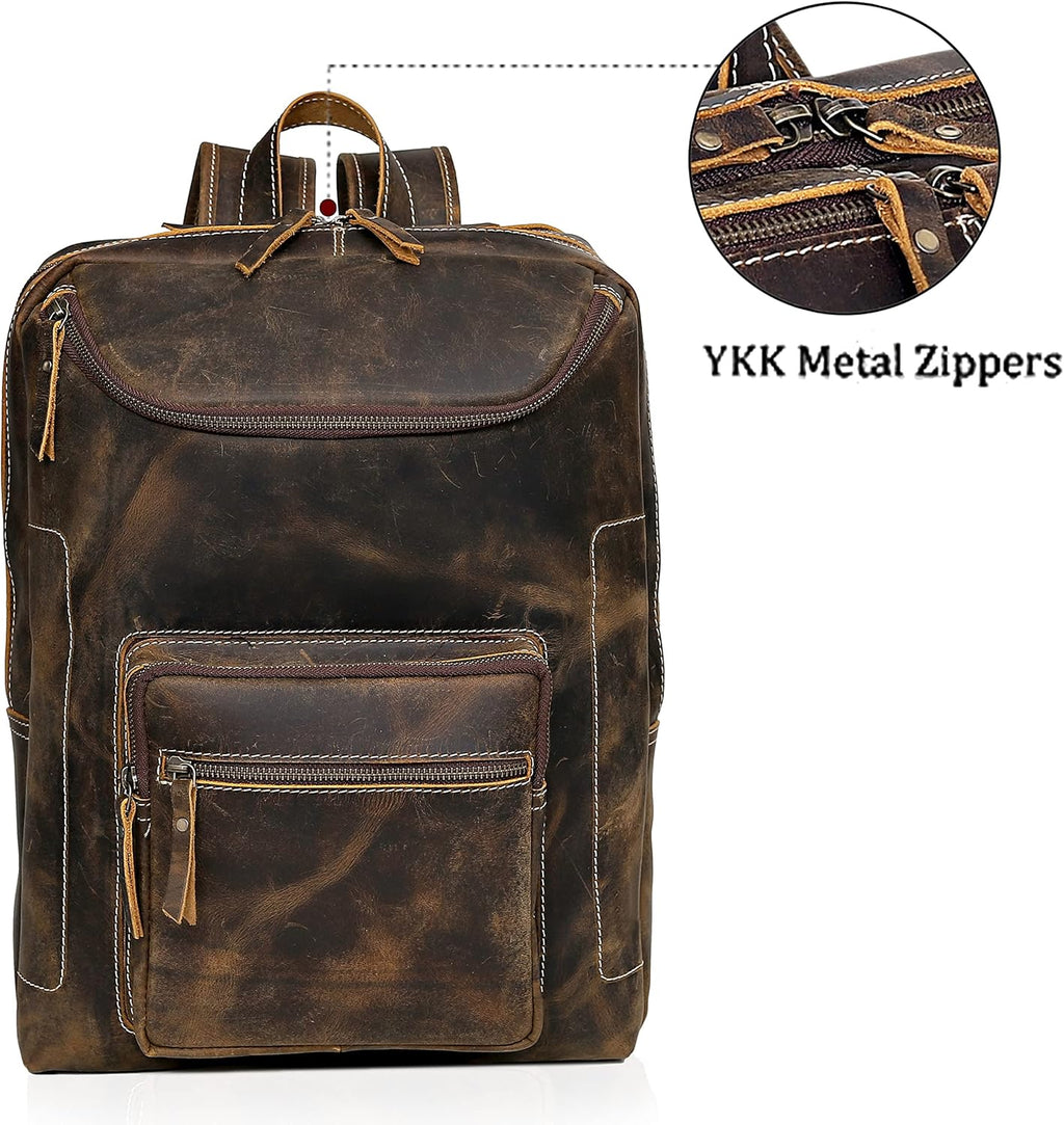 Vintage Leather Backpack For Men 16' Laptop Bag Large Capacity Business Travel Hiking Shoulder Daypacks Business Office Brown (Laptop Backpack 1)