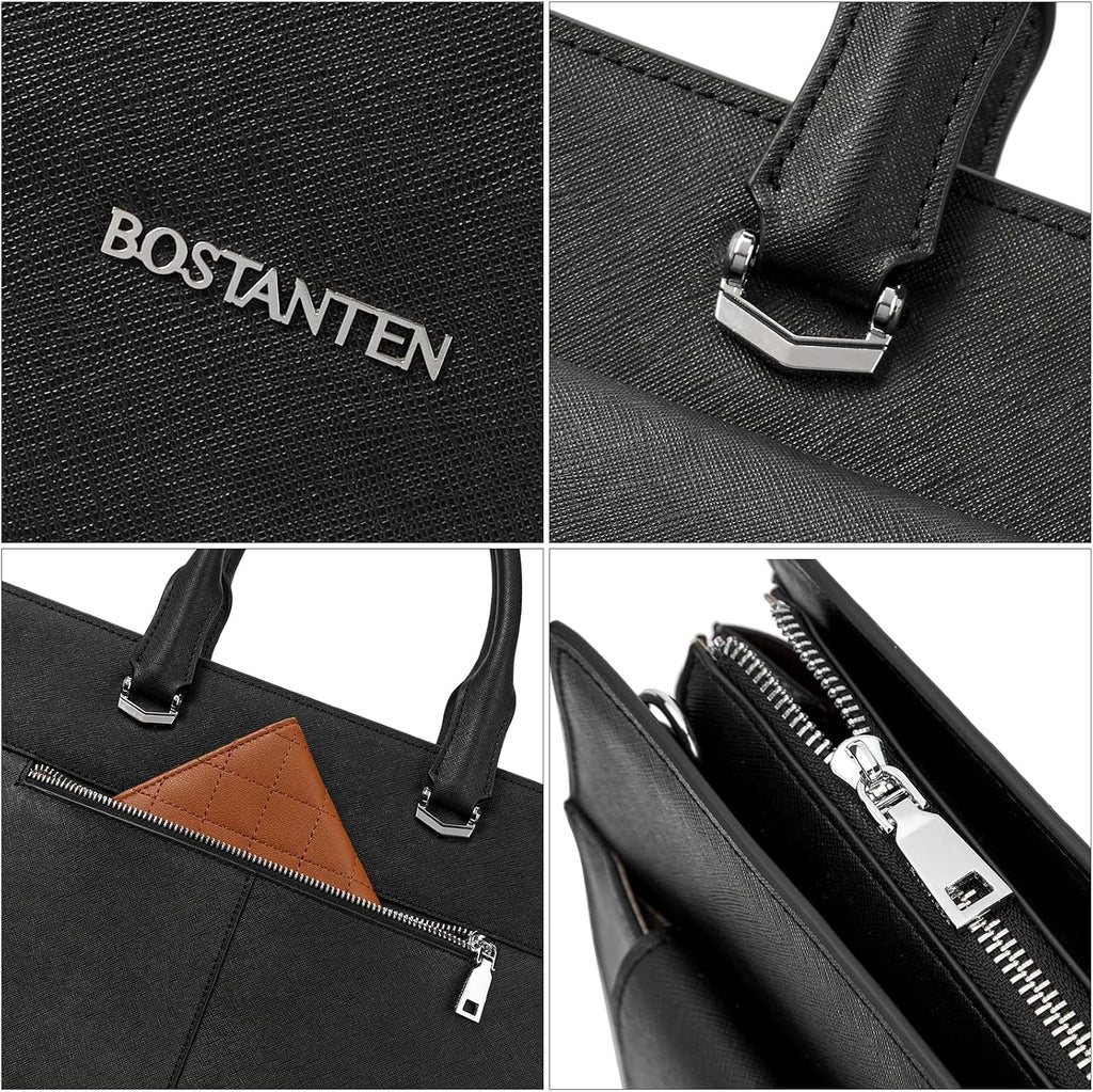 BOSTANTEN Briefcase for Women Laptop Tote 15.6 Inch Genuine Leather Handbag Work Bag Beige