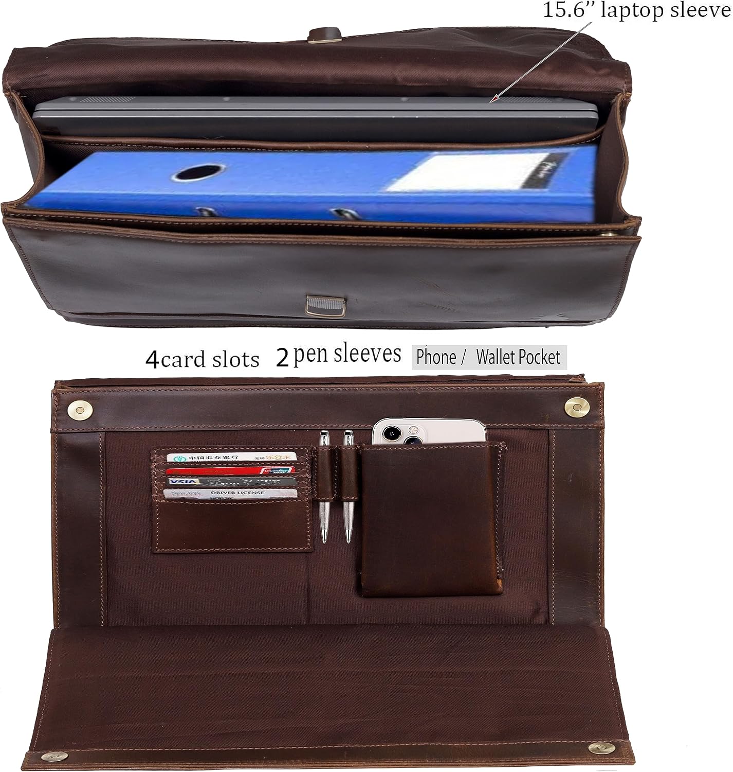 Leather Farm Messenger Bag for Men & Women 16 Inch – Premium Vintage Handmade Laptop Briefcase Satchel, Mens Leather Shoulder Crossbody Bag, Genuine Leather Computer Bag with Adjustable Strap Brown
