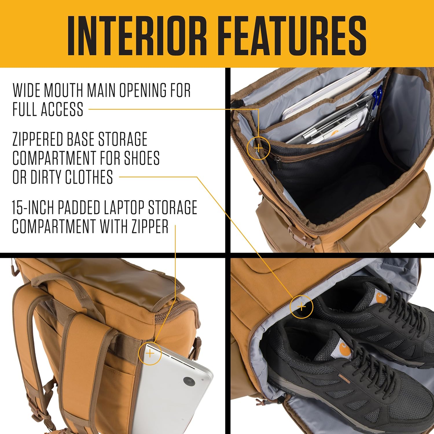 Carhartt 35L Nylon Workday Backpack, Durable Water-Resistant Pack with 15' Laptop Sleeve and Adjustable Shoulder Straps, Carhartt Brown