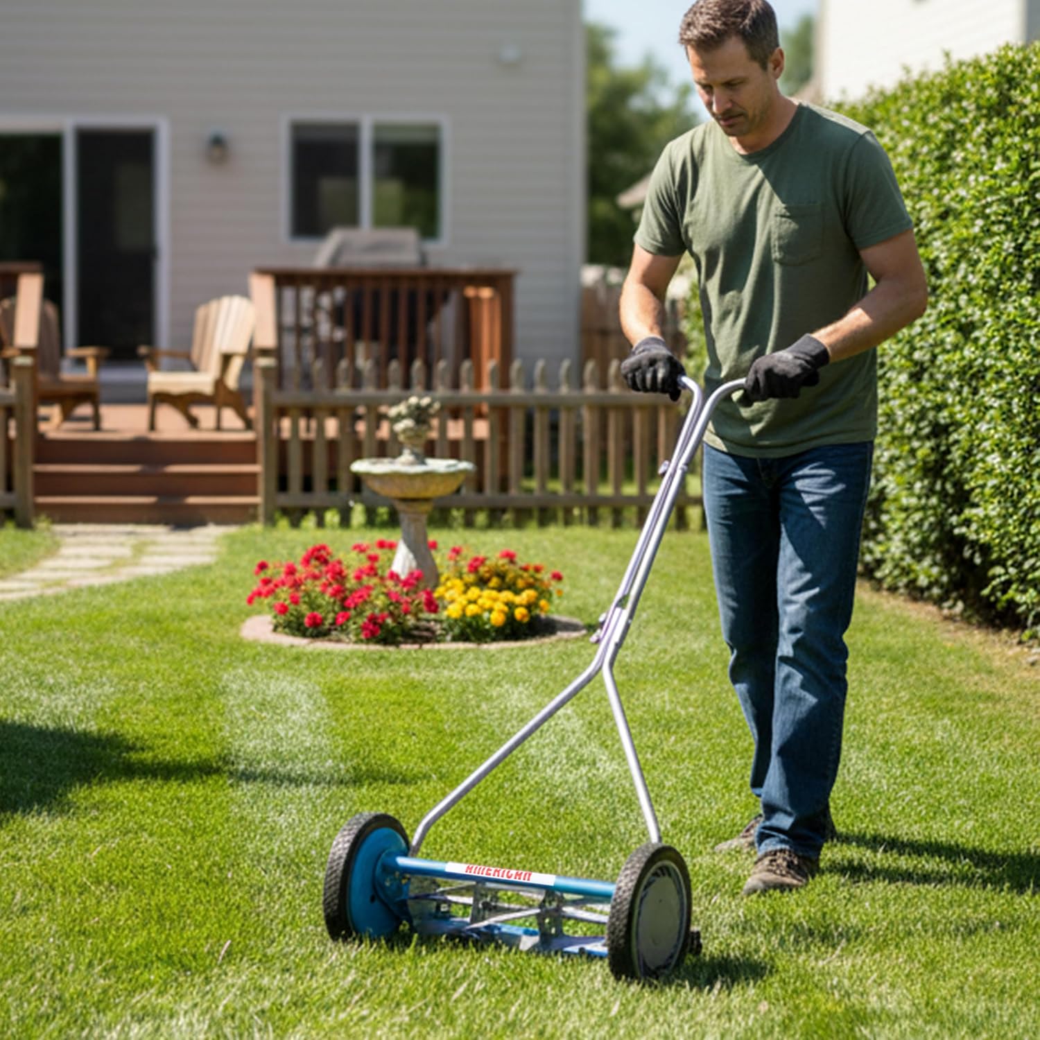 American Lawn Mower Company 2605-16 16-Inch 5-Blade Reel Push Lawn Mower, Includes Mower Cover