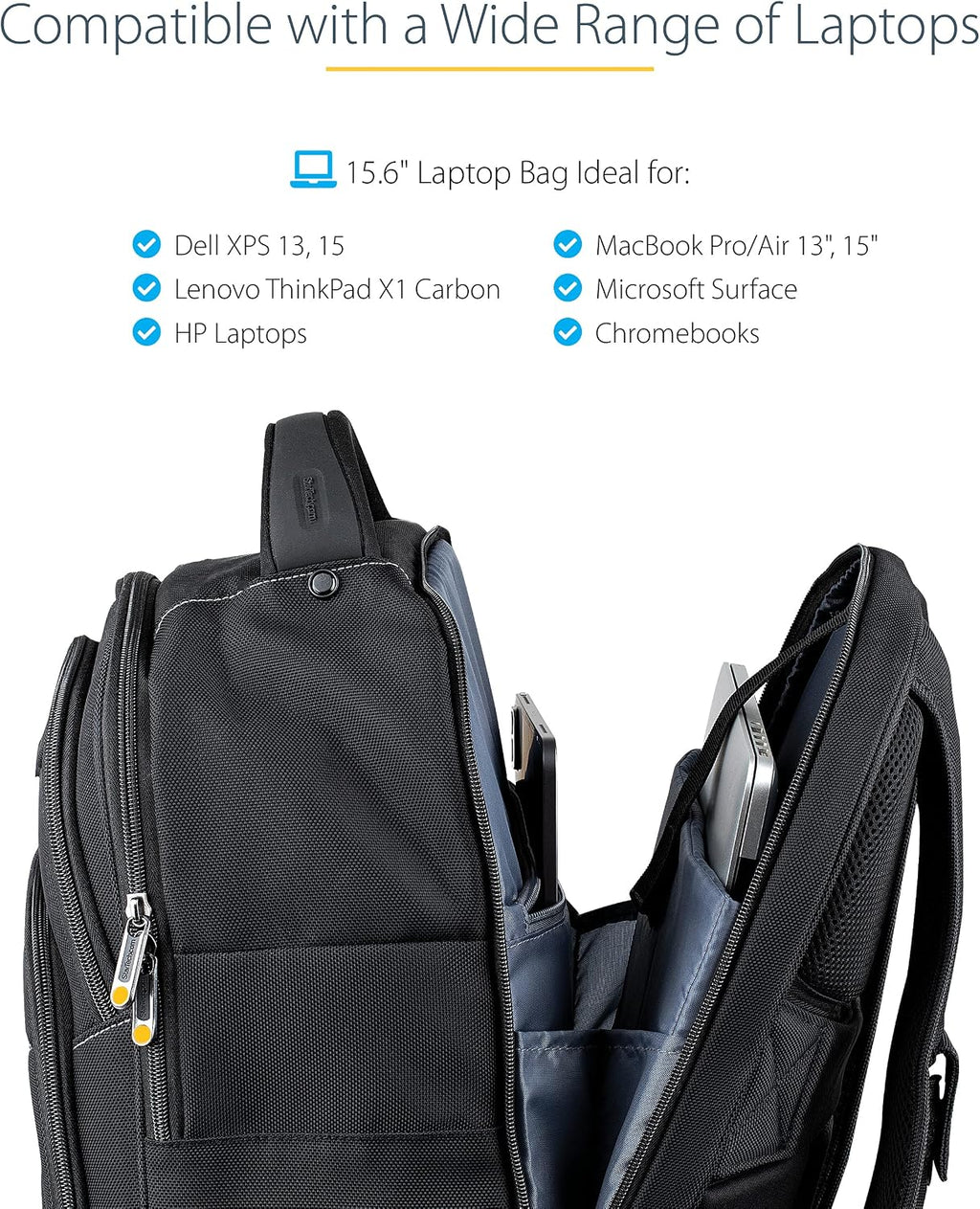 StarTech.com Unisex Backpack Ergonomic Computer Bag with Removable Accessory Case-Laptop/Tablet Pockets-Nylon, Black, 15.6' Professional IT Tech Work/Travel/Commute (NTBKBAG156)