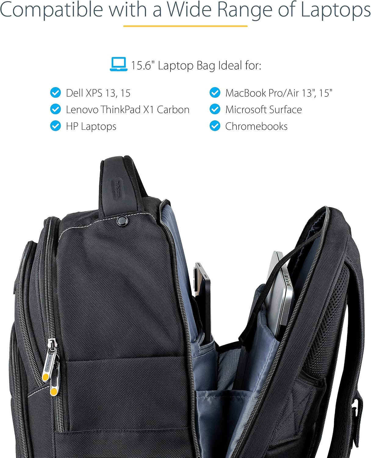 StarTech.com Unisex Backpack Ergonomic Computer Bag with Removable Accessory Case-Laptop/Tablet Pockets-Nylon, Black, 15.6' Professional IT Tech Work/Travel/Commute (NTBKBAG156)