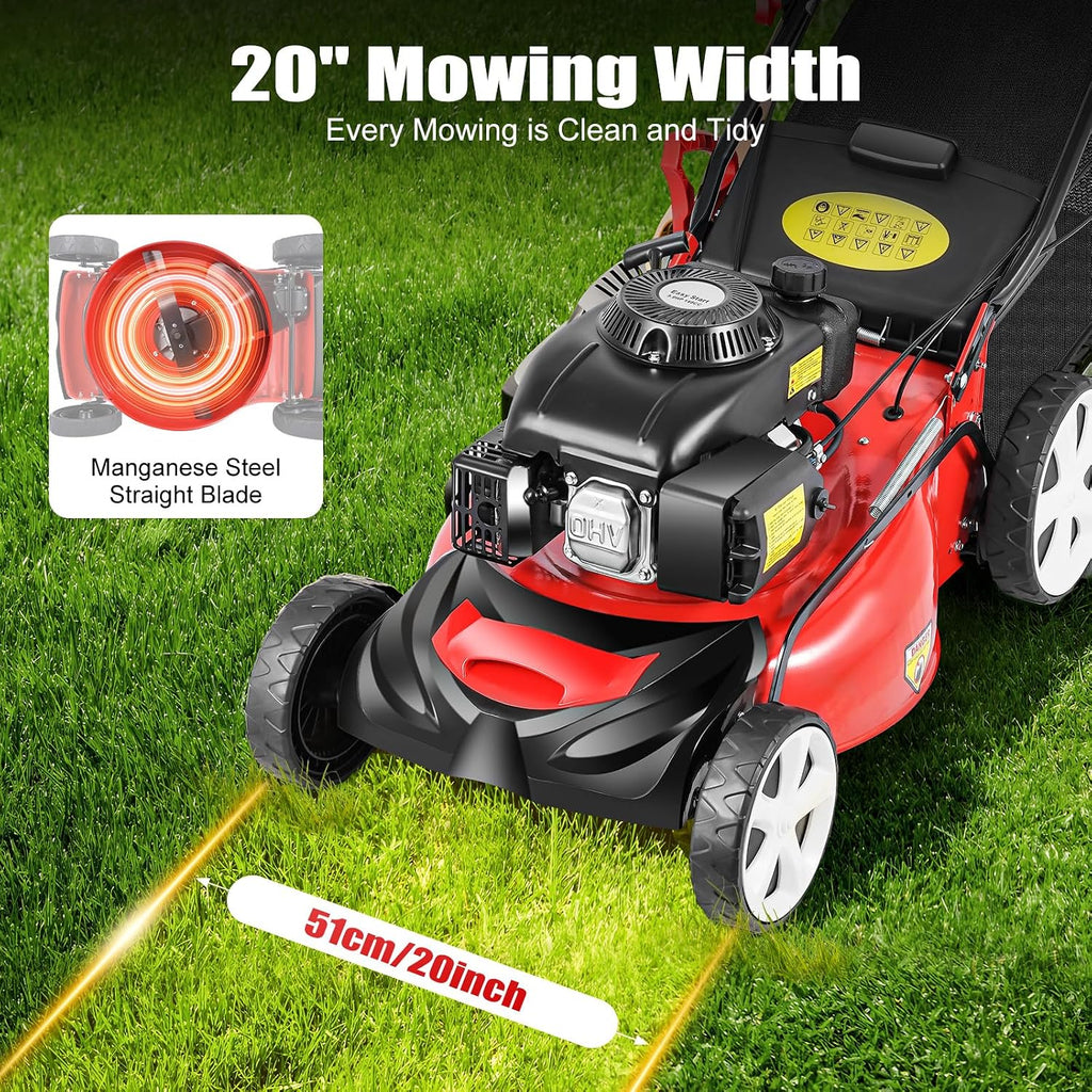 Self Propelled Lawn Mower, 4 Stroke 4000W Engine Weed Wacker Self Propelled Gas Powered Lawn Mowerwith 8 Gear Adjustable Height 3 in 1 Push Lawnmower with Bagging, for Lawn Weeding