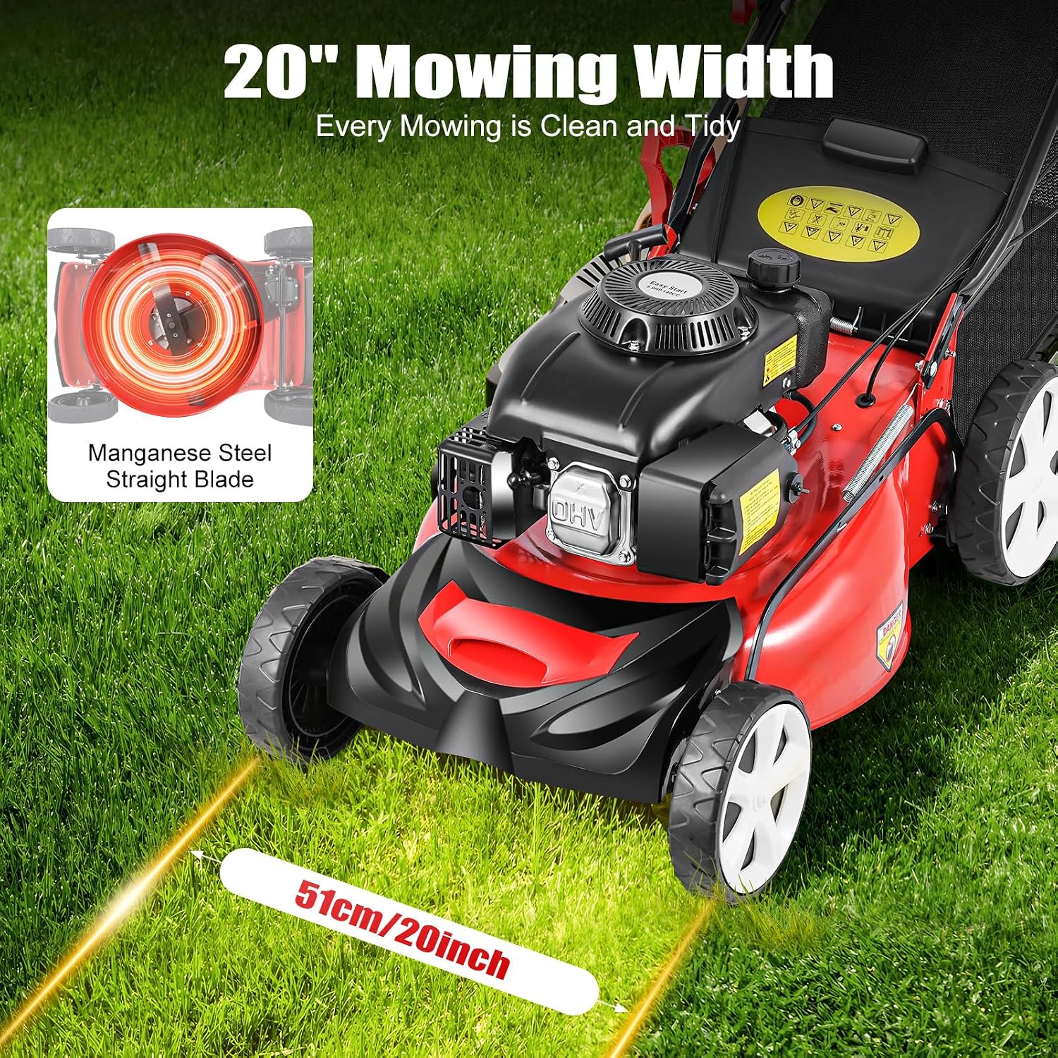 Self Propelled Lawn Mower, 4 Stroke 4000W Engine Weed Wacker Self Propelled Gas Powered Lawn Mowerwith 8 Gear Adjustable Height 3 in 1 Push Lawnmower with Bagging, for Lawn Weeding