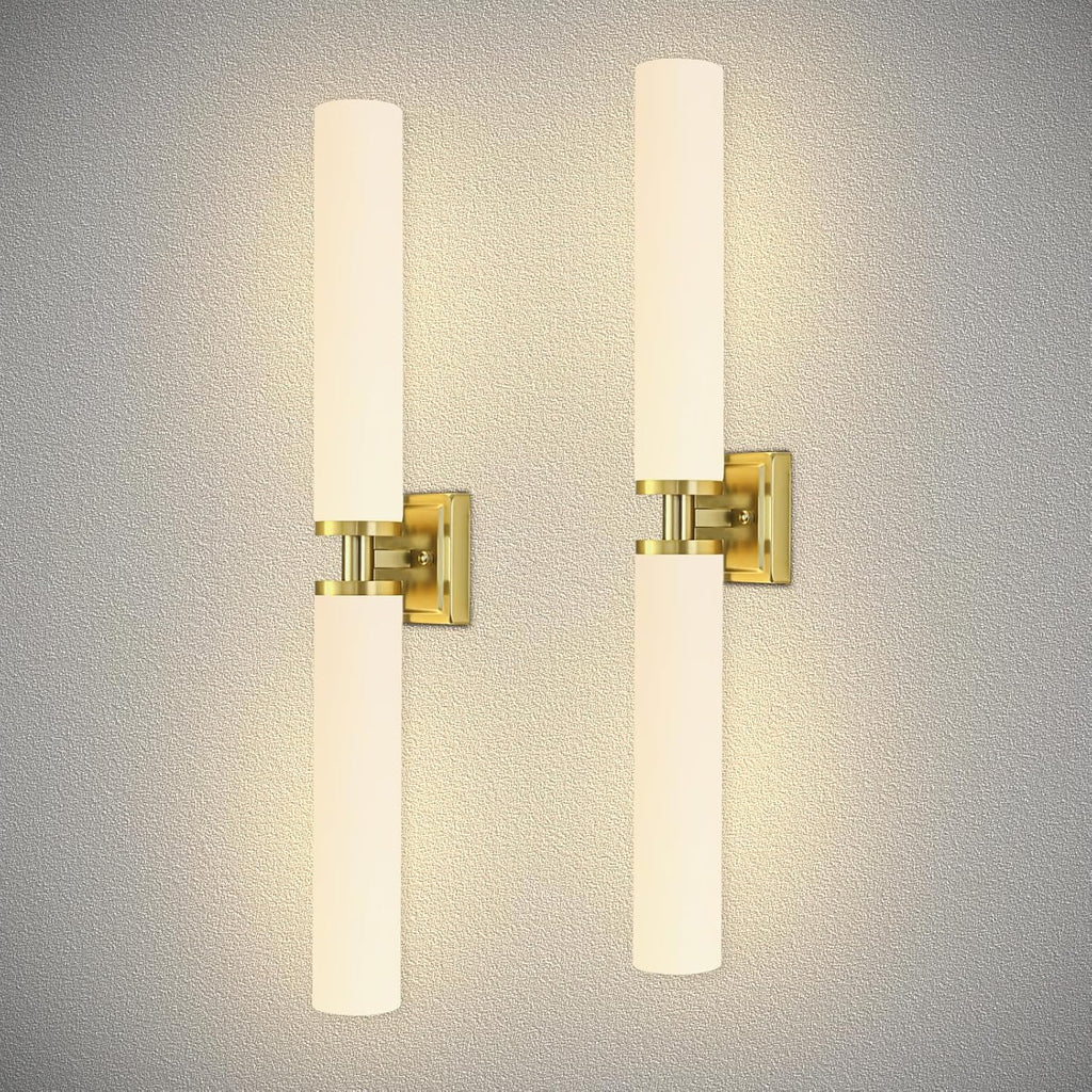 Gold Wall Sconces Set of Two, 32 Inch Bathroom Sconces with Frosted Glass, Modern Sconces Wall Light Fixtures for Bathroom Mirror Living Room Bedroom Hallway (Bulbs Not Included)
