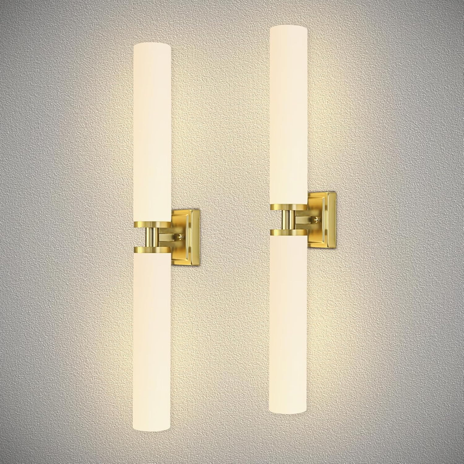 Gold Wall Sconces Set of Two, 32 Inch Bathroom Sconces with Frosted Glass, Modern Sconces Wall Light Fixtures for Bathroom Mirror Living Room Bedroom Hallway (Bulbs Not Included)