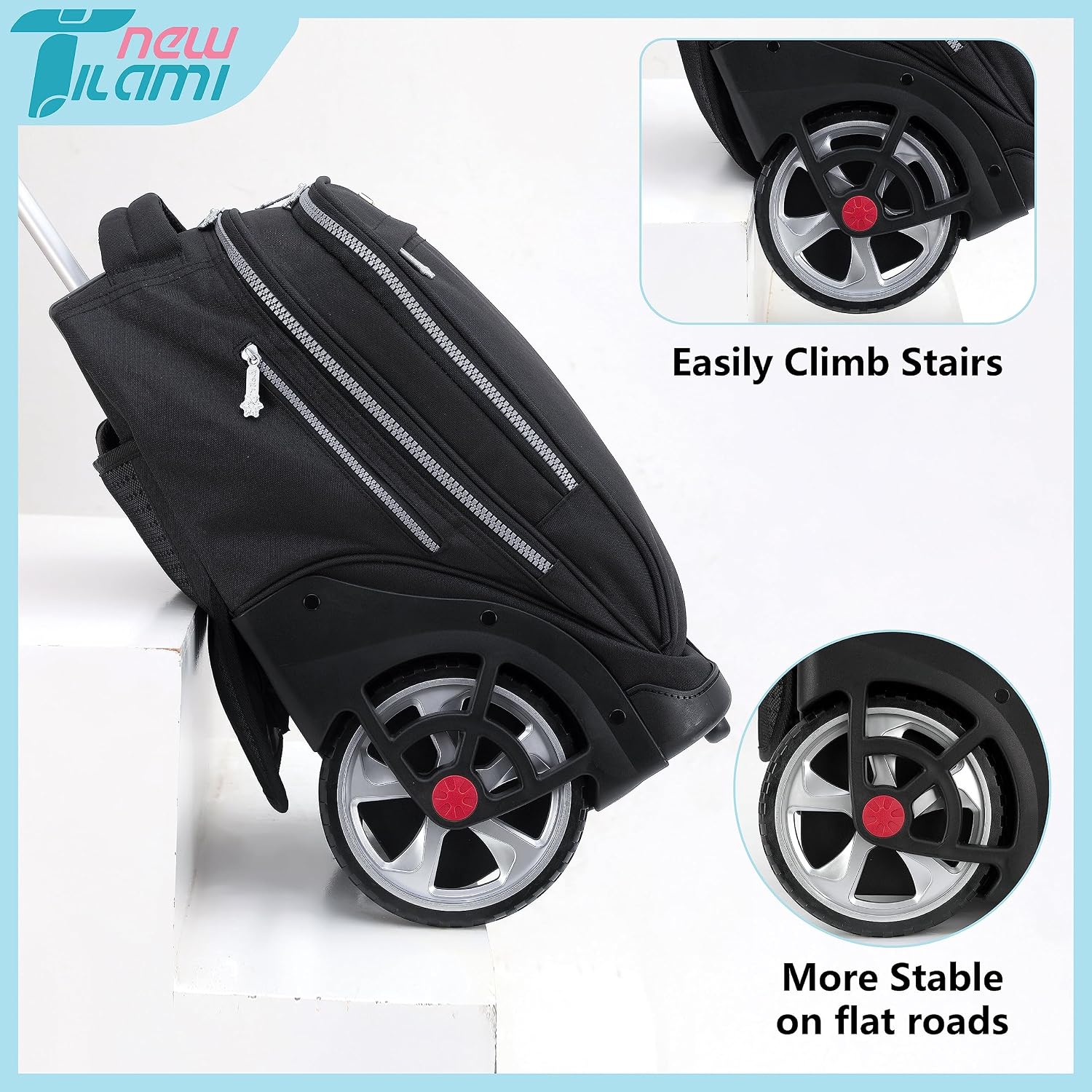 NEW TILAMI 19 inch Rolling Backpack Teens Rolling Backpack Cute Wheeled Laptop Backpack Bookbag Roller Travel Bag College, Black
