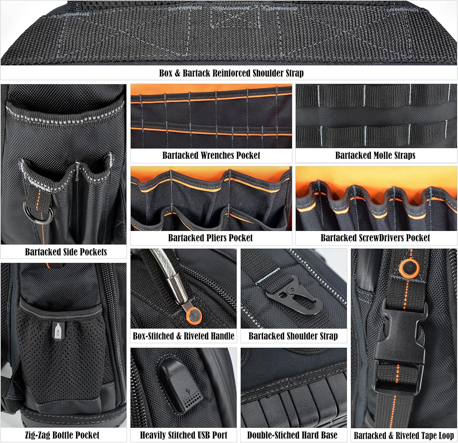 WELKINLAND 77-Pockets Electricians Tool Backpack, Tool Backpack For Men, HVAC Tools Bag Backpacks, Tools Backpacks For Construction