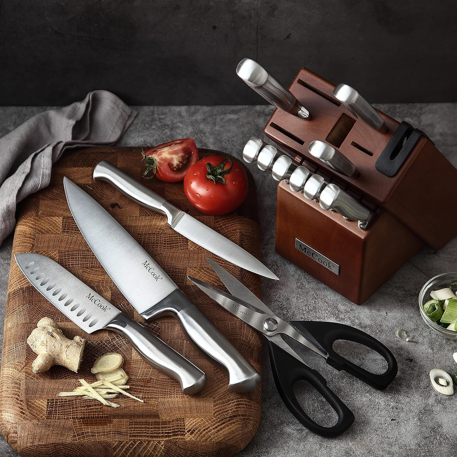 McCook® Knife Sets, German Stainless Steel Kitchen Knife Block Sets with Built-in Sharpener (Pack of 2)
