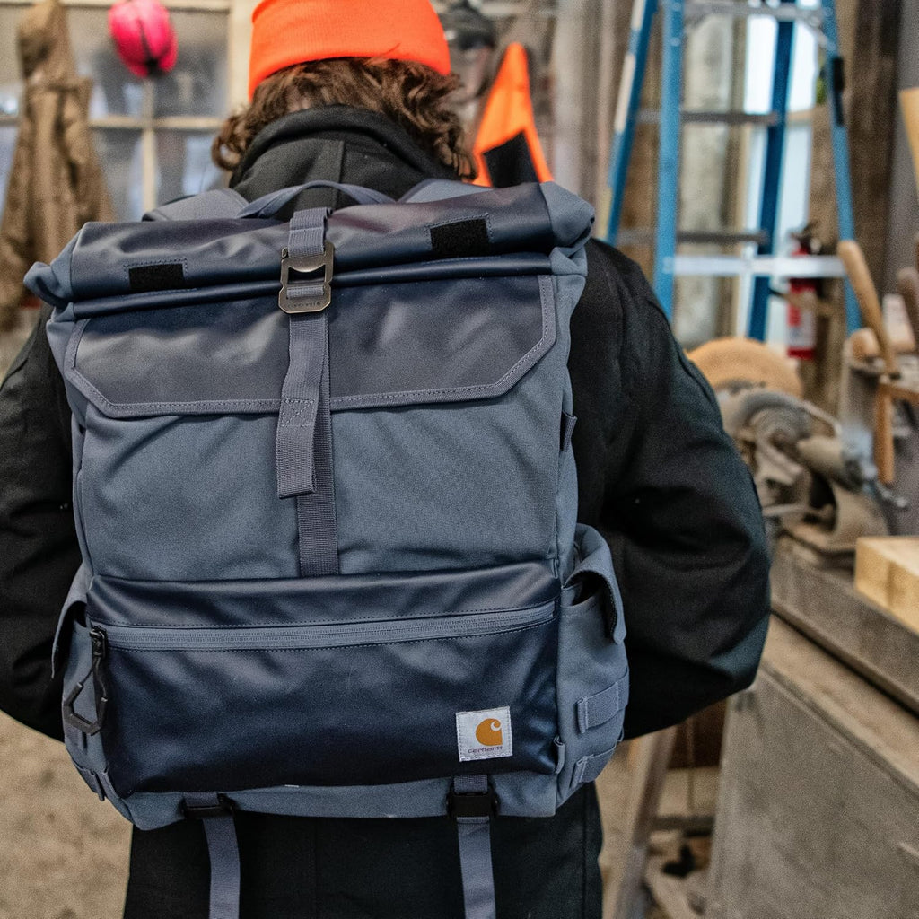 Carhartt 40L Nylon Roll Top Backpack, Heavy-Duty Water-Resistant Material W/ 17' Laptop Sleeve, Black