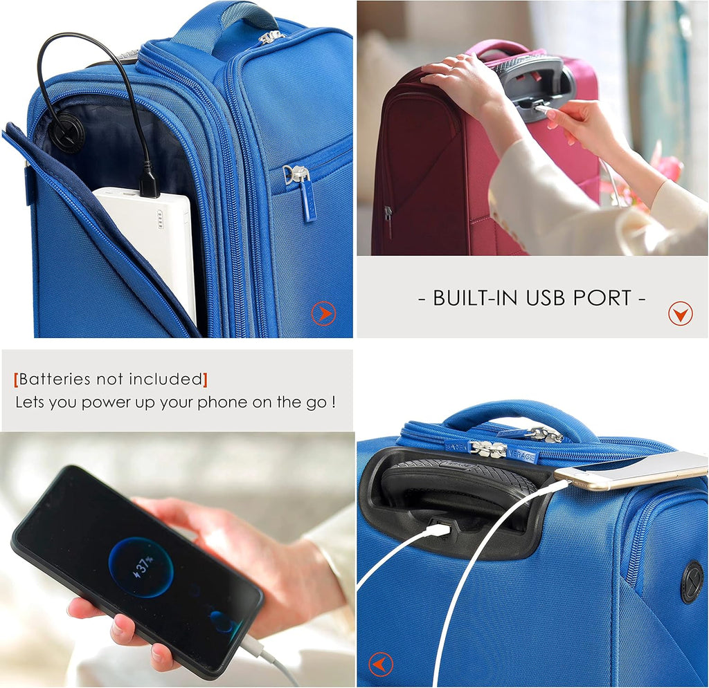 Verage Carry On Underseat Luggage with Wheels & USB Port, Wheeled Spinner Bag Carry-on Luggages for Airlines, Lightweight Suitcase Men Women, Pilots and Crew