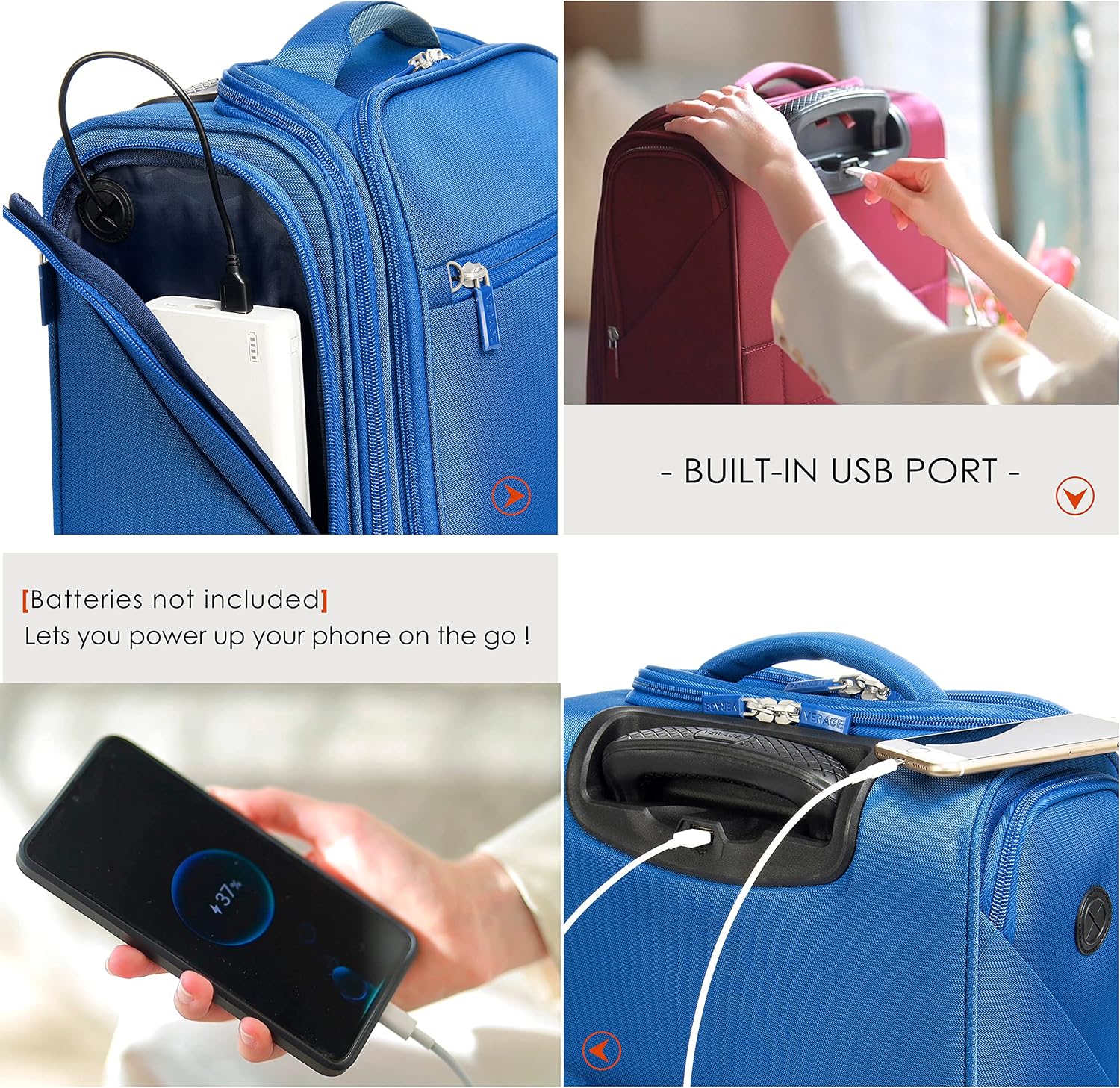 Verage Carry On Underseat Luggage with Wheels & USB Port, Wheeled Spinner Bag Carry-on Luggages for Airlines, Lightweight Suitcase Men Women, Pilots and Crew